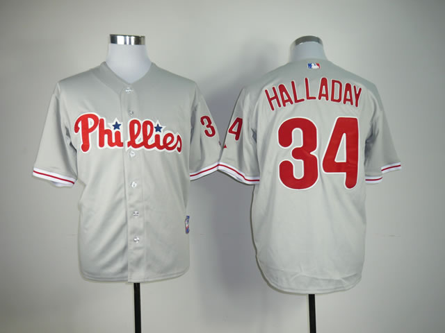 Men Philadelphia Phillies #34 Halladay Grey MLB Jerseys